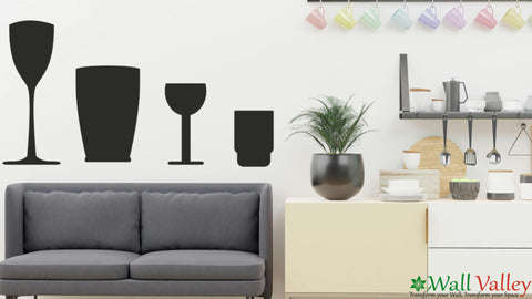 Large Wall Sticker Vinyl Decal – Various Glasses of Alcohol, Martini, Wine, Whiskey Home Bar Decor The Wall Valley