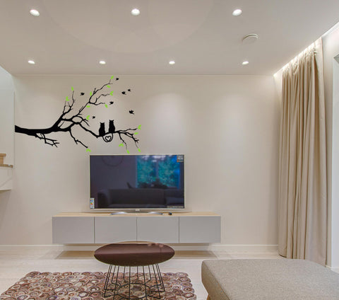 Cat on Long Tree Branch Wall Sticker - Whimsical Kids Room Decal - The Wall Valley
