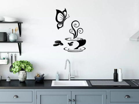 Coffee Butterfly Wall Stickers | Removable Vinyl Kitchen Décor Art The Wall Valley