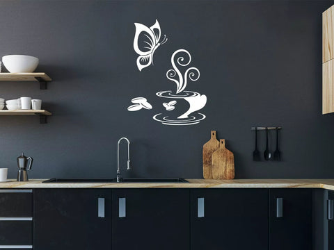 Coffee Butterfly Wall Stickers | Removable Vinyl Kitchen Décor Art The Wall Valley