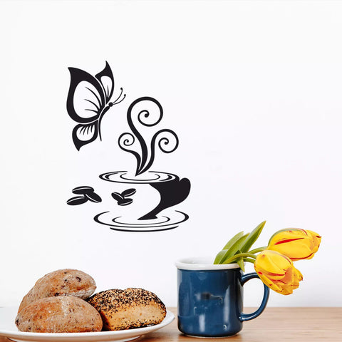 Coffee Butterfly Wall Stickers | Removable Vinyl Kitchen Décor Art The Wall Valley