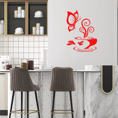 Coffee Butterfly Wall Stickers | Removable Vinyl Kitchen Décor Art The Wall Valley